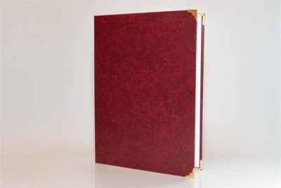 Oklevéltartó, A4, exkluzív, műbőr, 4 fém sarokkal, bordó