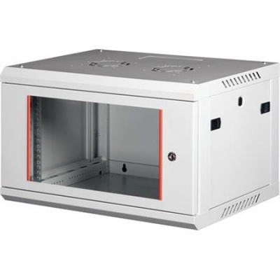 Rack szekrény, fali, 19", 6U, lapraszerelt, LANDE "PROlineB", szürke