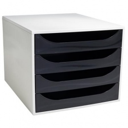 Irattároló, műanyag, 4 fiókos, EXACOMPTA "Ecobox Office", szürke-fekete