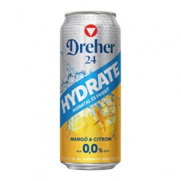 Alkoholmentes sör, 0,5 l, dobozos, DREHER "24 Hydrate", mangó-citrom